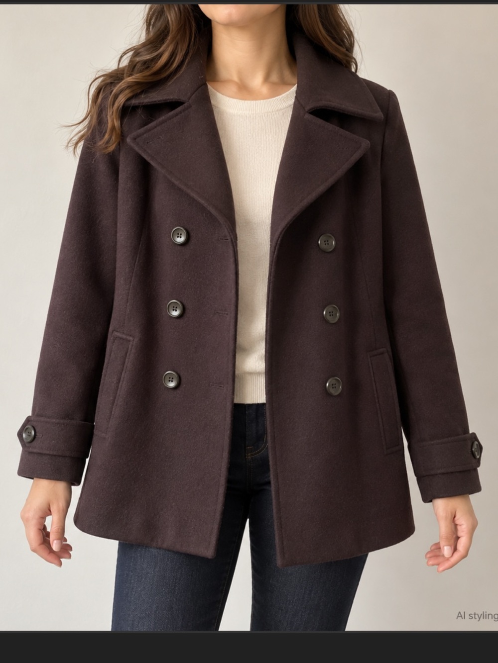 New York & Company Double-Breasted Peacoat in Dark Brown